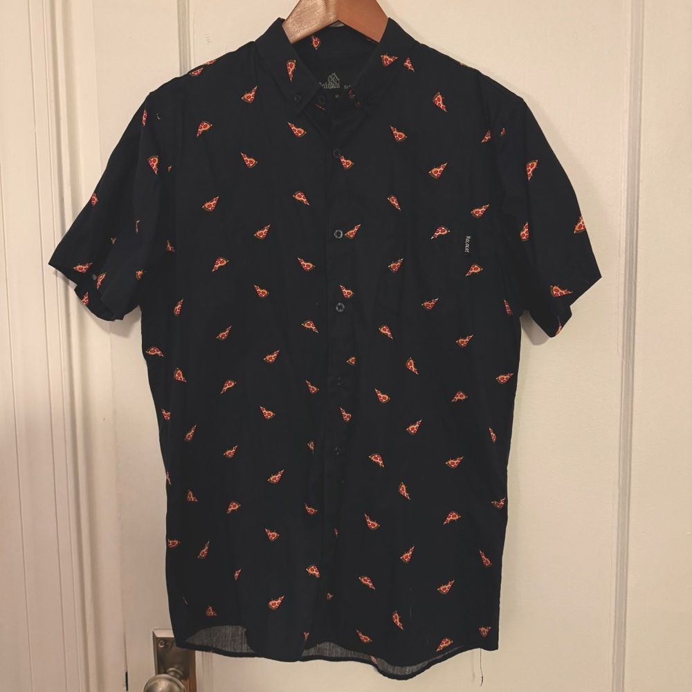 Molakai Short Sleeve Button down Pizza Shirt - Size: M - Dark Blue